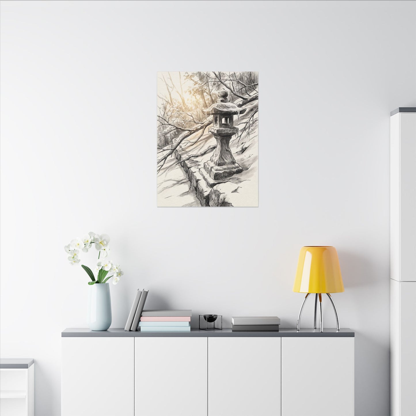 Golden Hour Stone Lantern Canvas Art - Japandi Kanso
