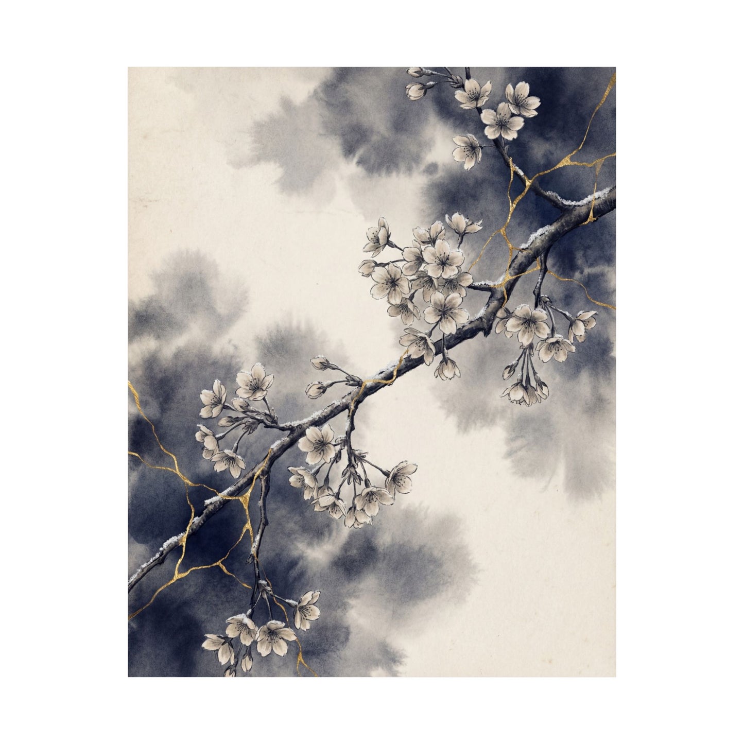 Beautiful Cherry Blossom Wall Art Print - Gold Vein Kintsugi
