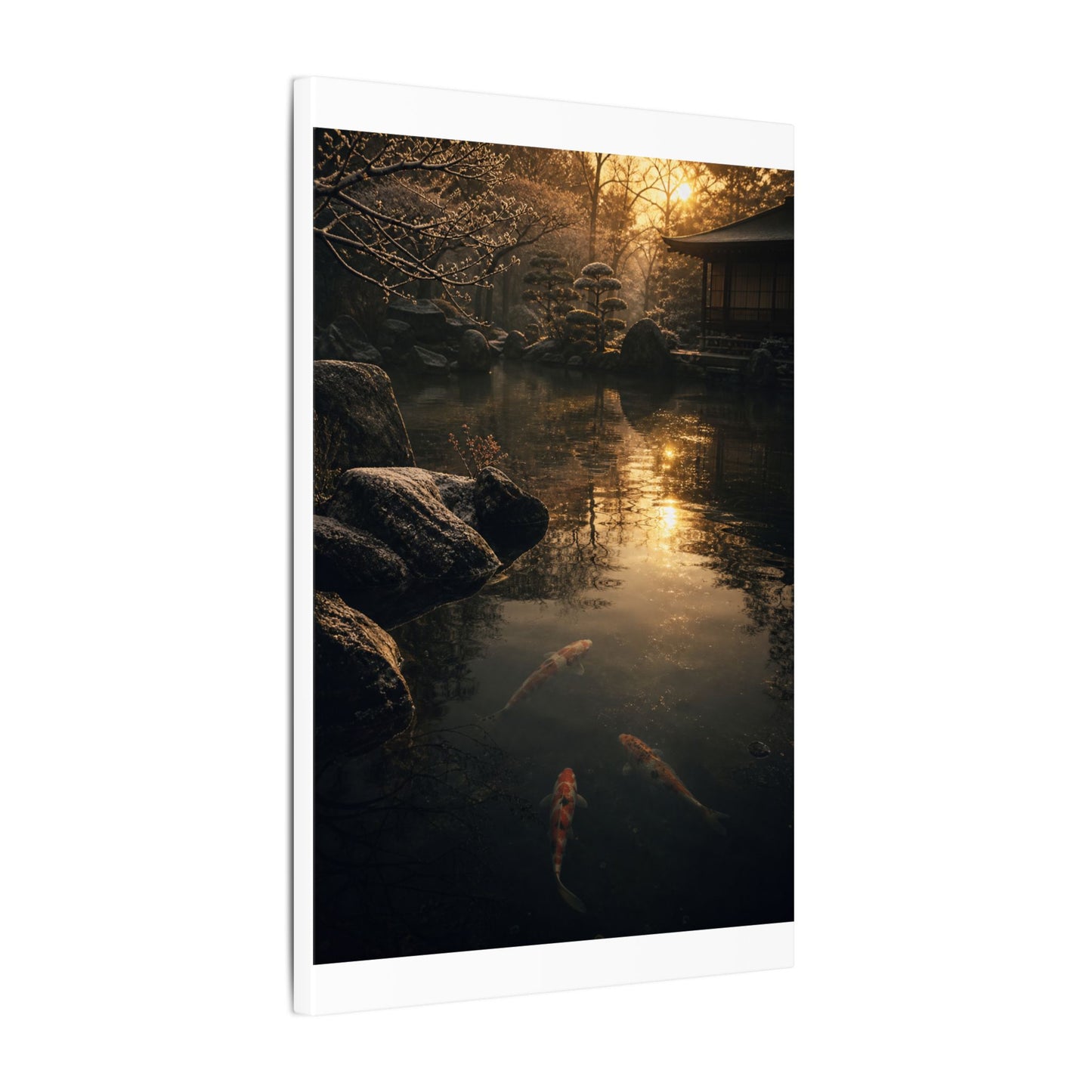 Winter Koi Pond Shadow Zen Canvas Art | Bold Decor