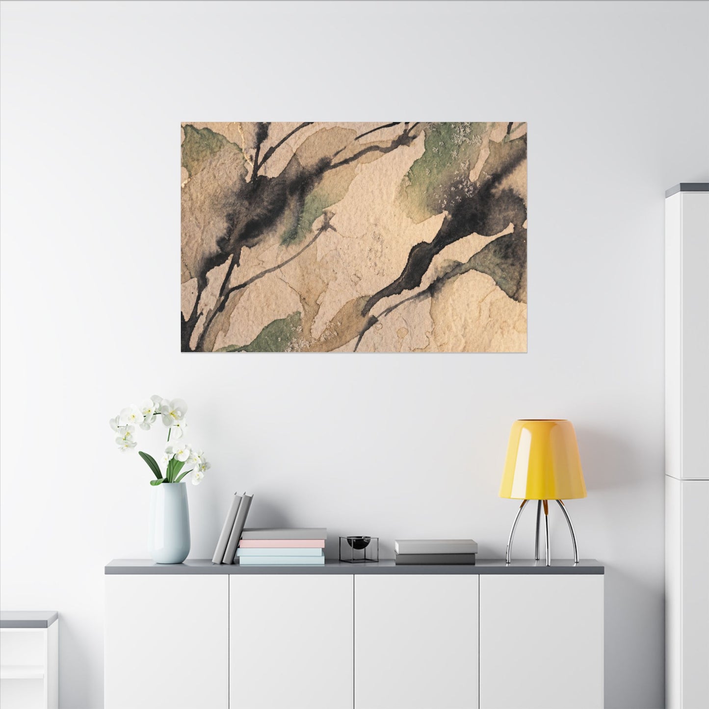 Japandi Shadow Play in Golden Hour | Watercolor Canvas Art