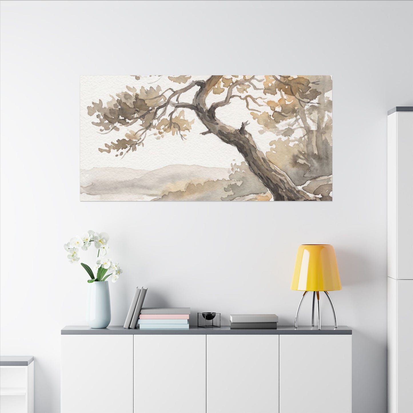 Pine Tree Watercolor Canvas Art | Elegant Japandi Art