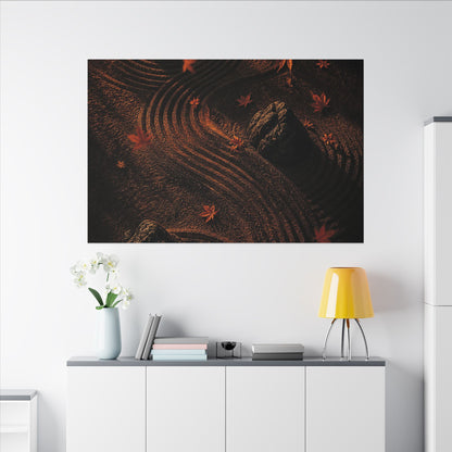 Dark Japandi Rock Garden in Golden Hour | Charcoal Ink Canvas Art