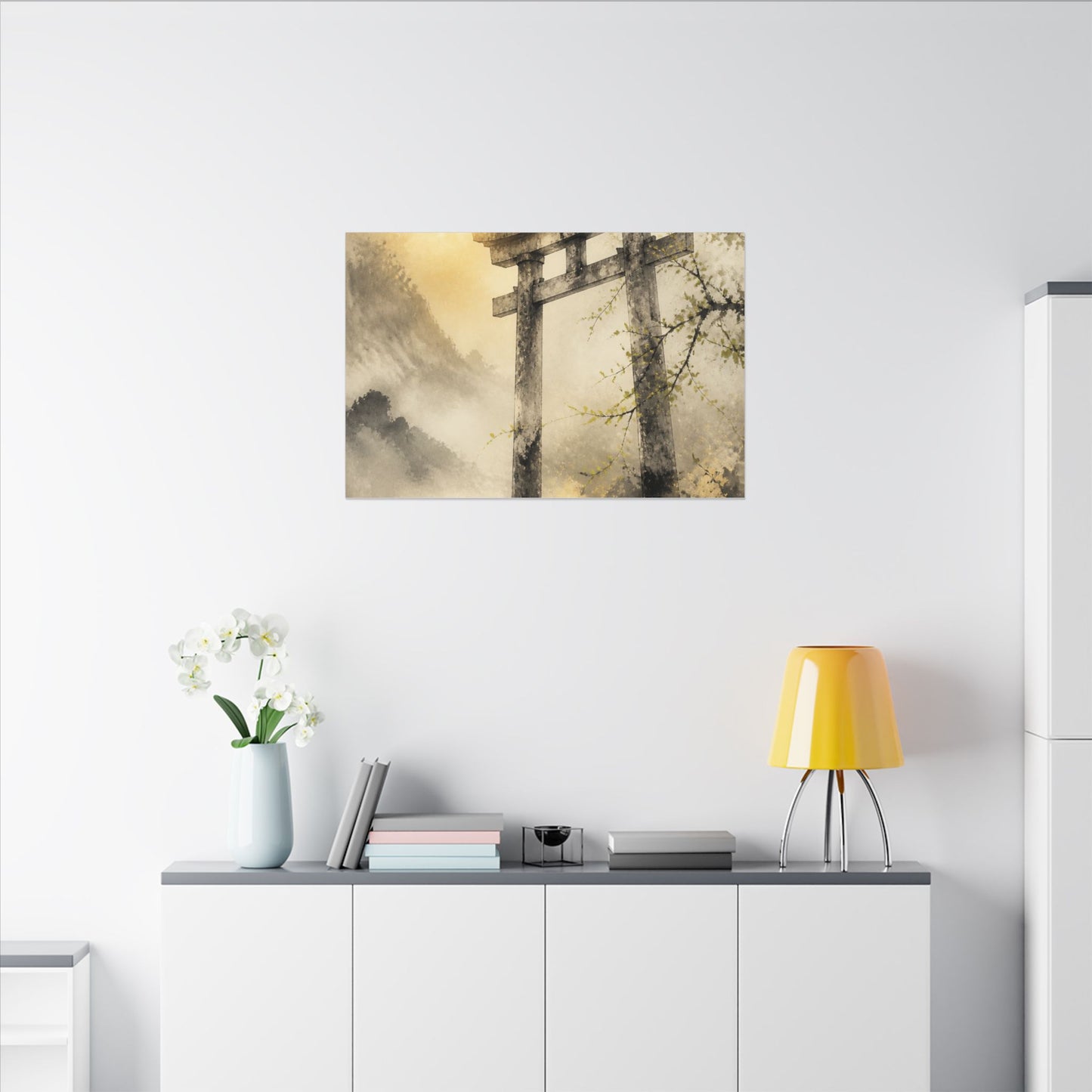 Spring Torii Gate Sumi E Canvas Art | Tranquil Decor