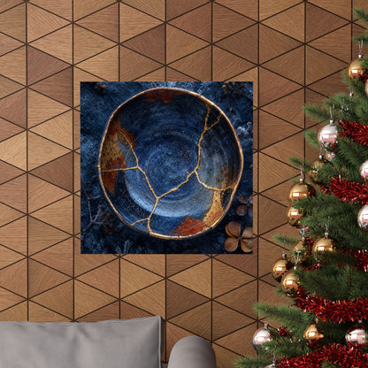 Fukinsei Ceramic Bowl Wall Art Print - Kintsugi Crackle Gold