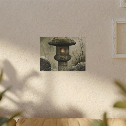 Stone Lantern Winter Canvas Art | Japandi Neutral Design