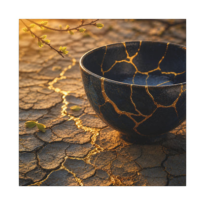 Golden Hour Cracked Earth Canvas Art - Kintsugi Fukinsei