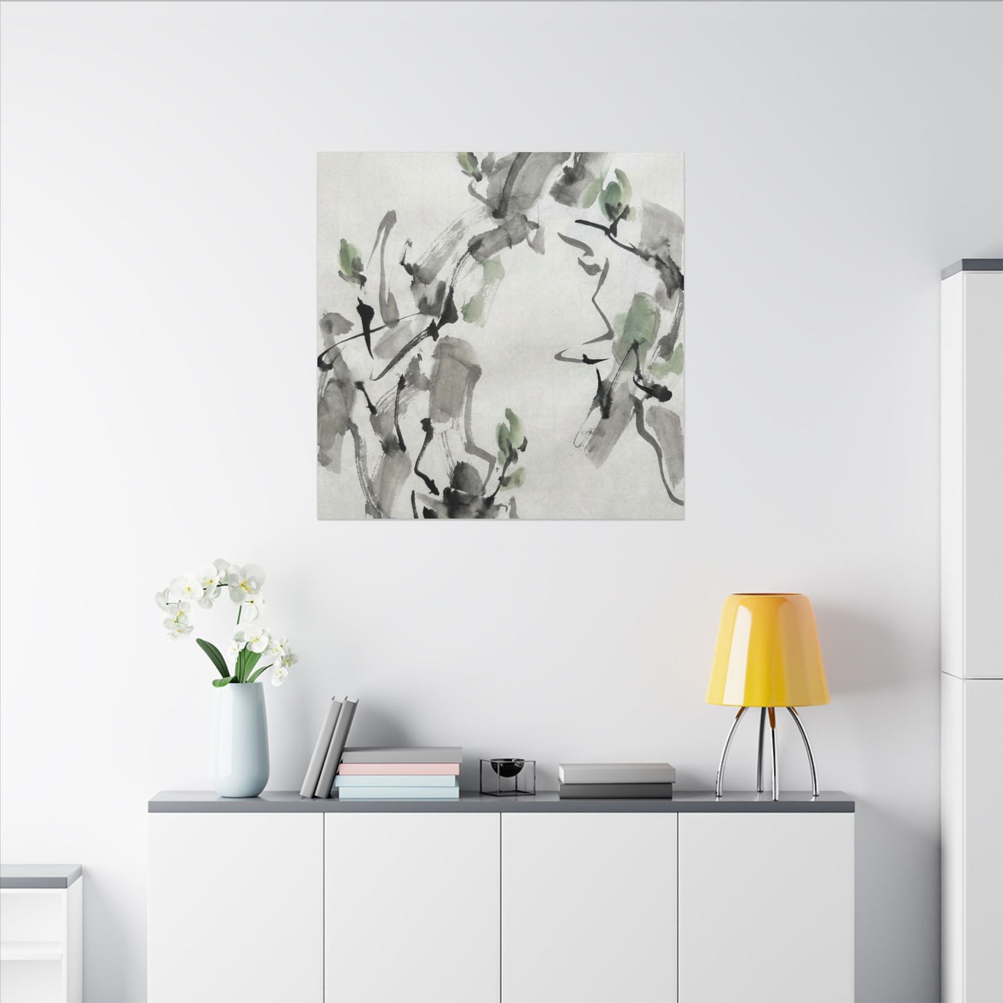 Zen Ink Brushstroke in Overcast | Sumi E Canvas Art