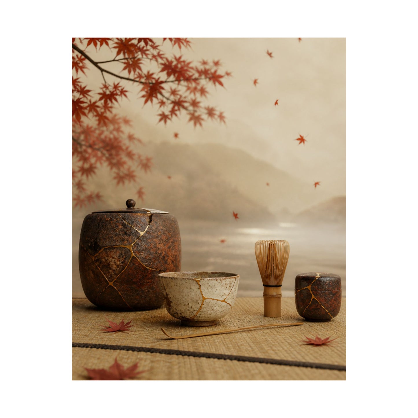 Kintsugi Tea Ceremony in Overcast | Gold Vein Wall Art Print