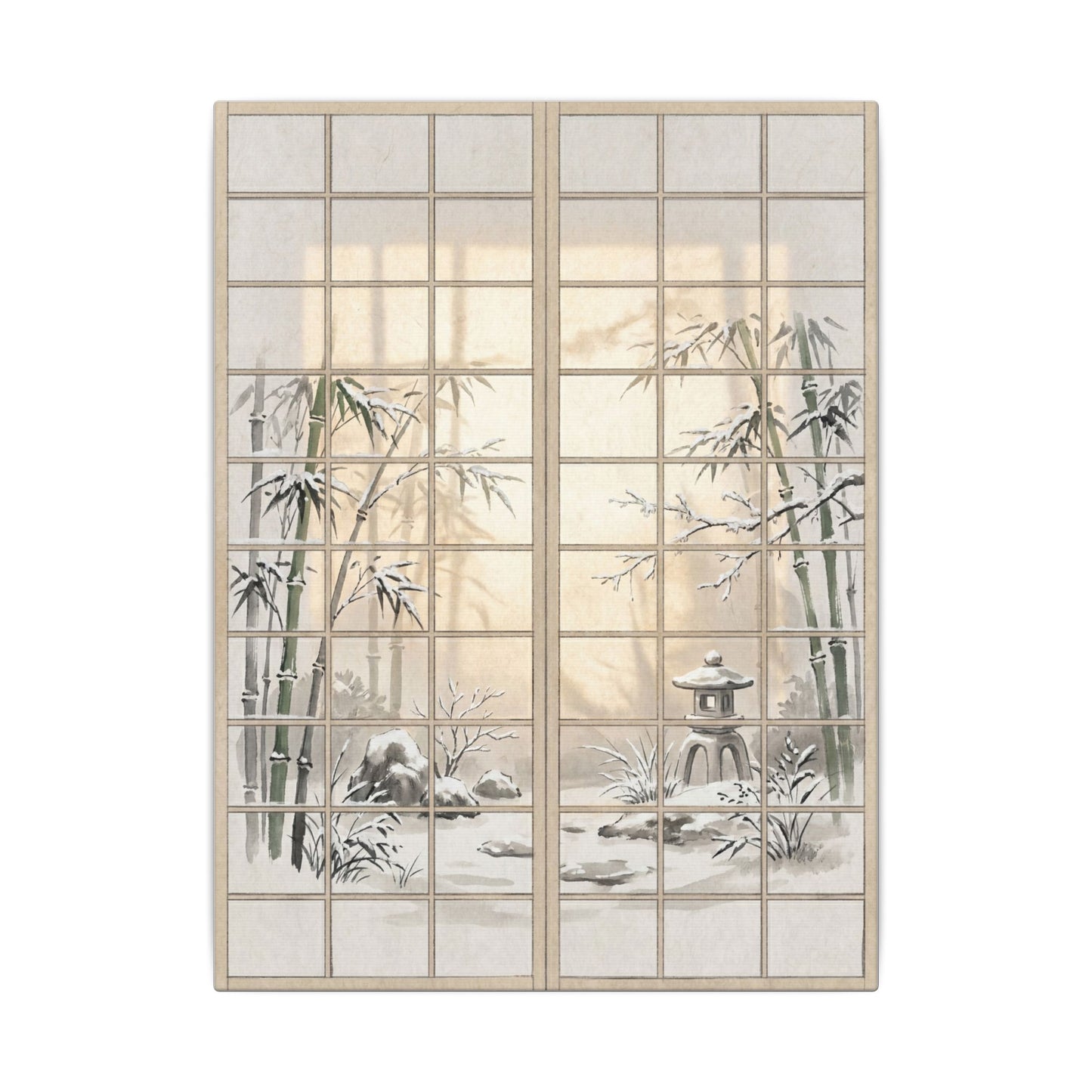 Winter Shoji Screen Sumi E Canvas Art | Tranquil Decor