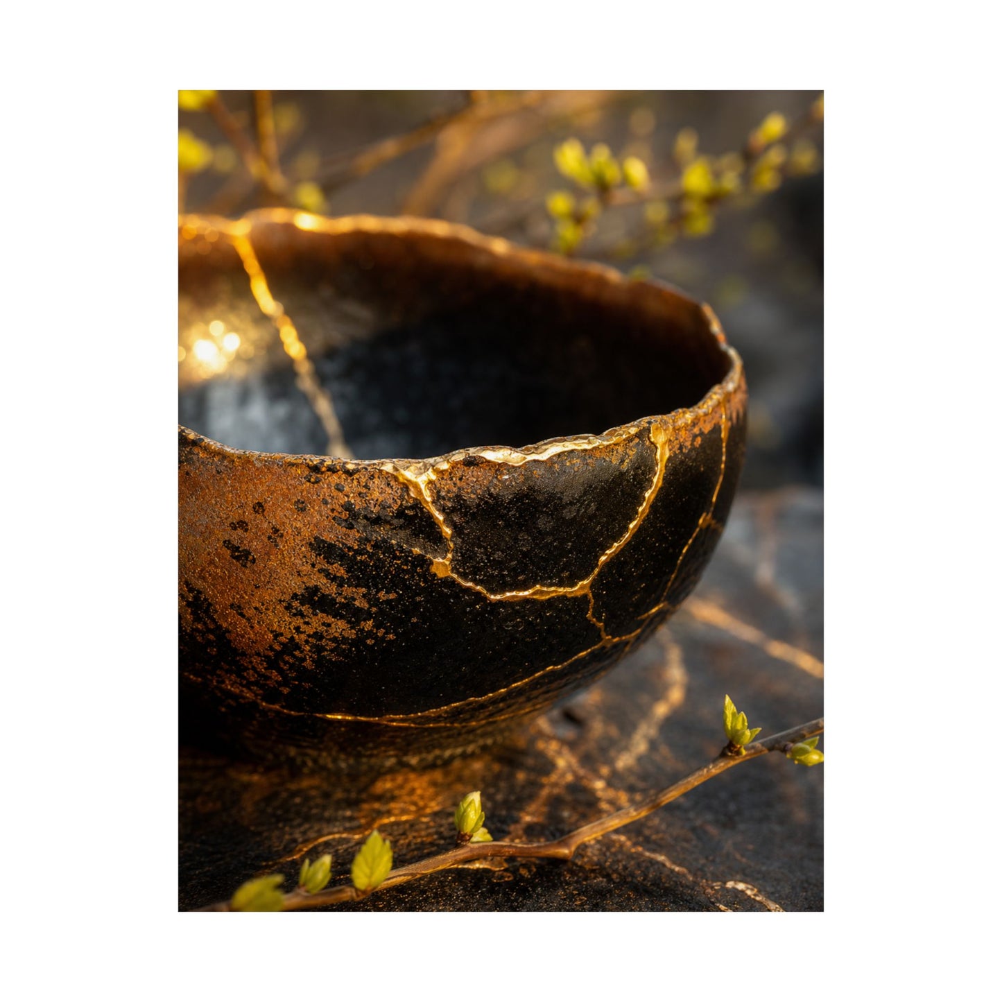 Shibui Ceramic Bowl Wall Art Print - Kintsugi Gold Vein