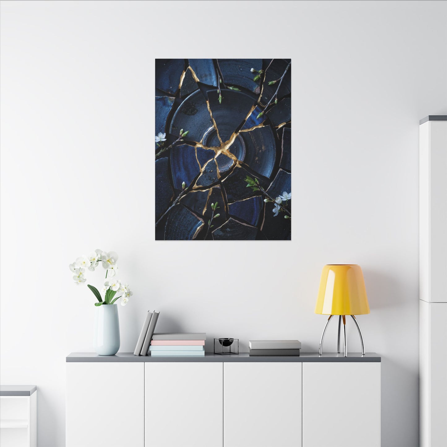 Moonlight Broken Pottery Canvas Art - Kintsugi Fukinsei
