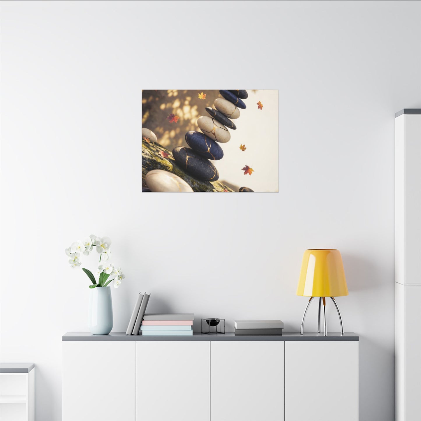 Ma River Stones Canvas Art - Kintsugi Gold Vein