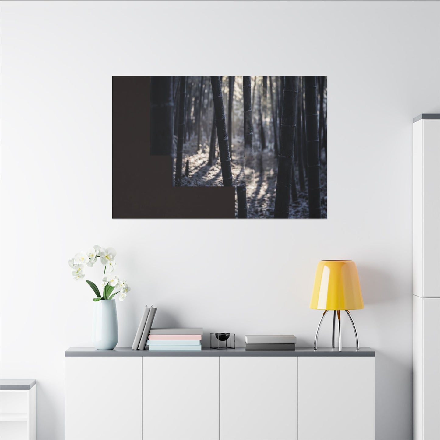 Bamboo Grove Canvas Art | Winter Dark Japandi Moody Minimal Art
