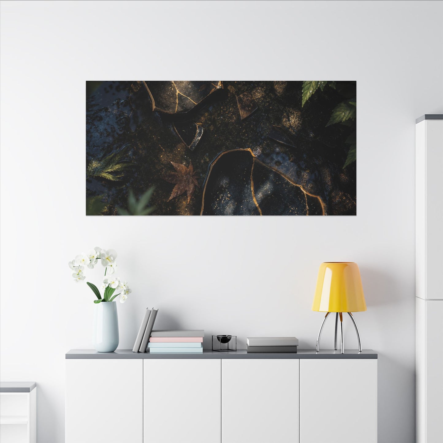 Dark Japandi Broken Pottery in Dappled | Shadow Zen Canvas Art