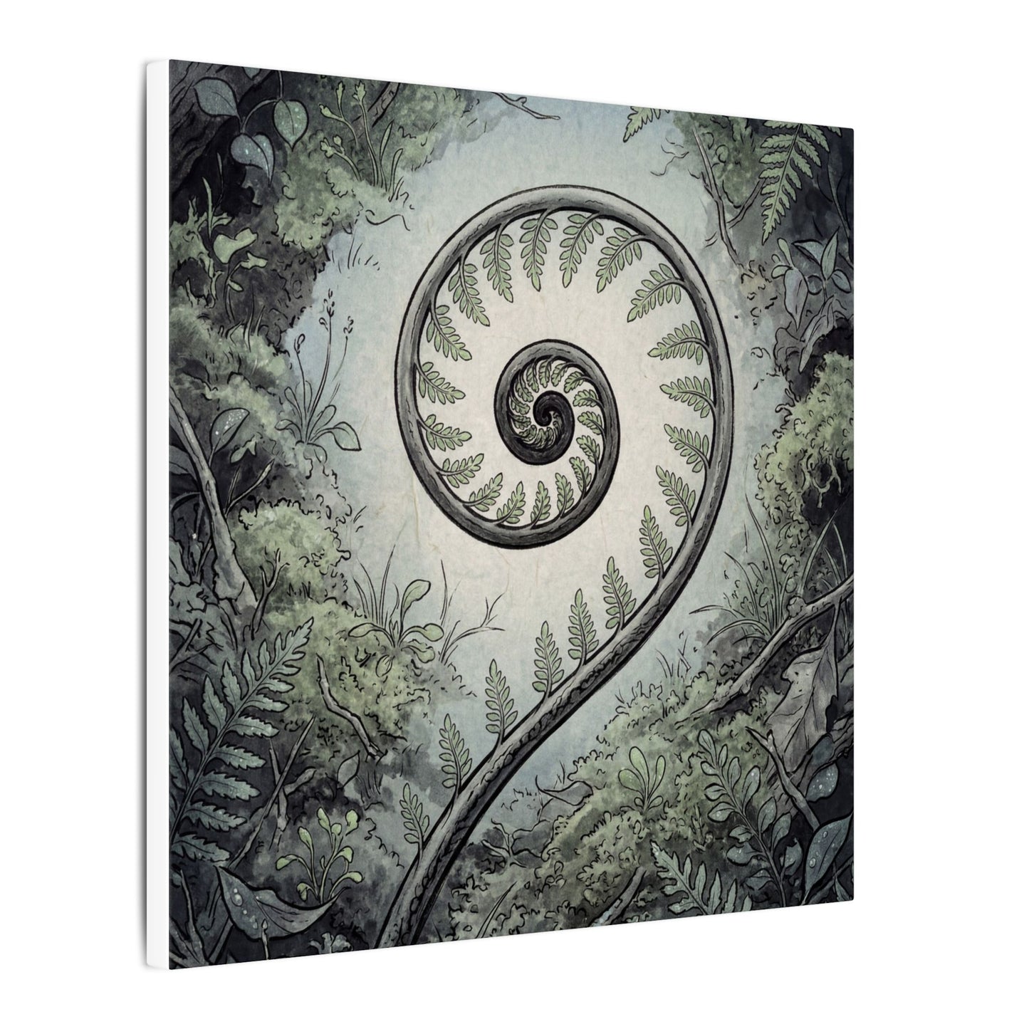 Zen Fern Unfurling in Dawn | Ukiyo E Inspired Canvas Art