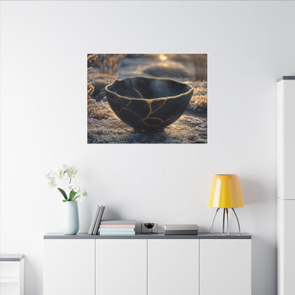 Ceramic Bowl Canvas Art | Winter Kintsugi Gold Repair Art