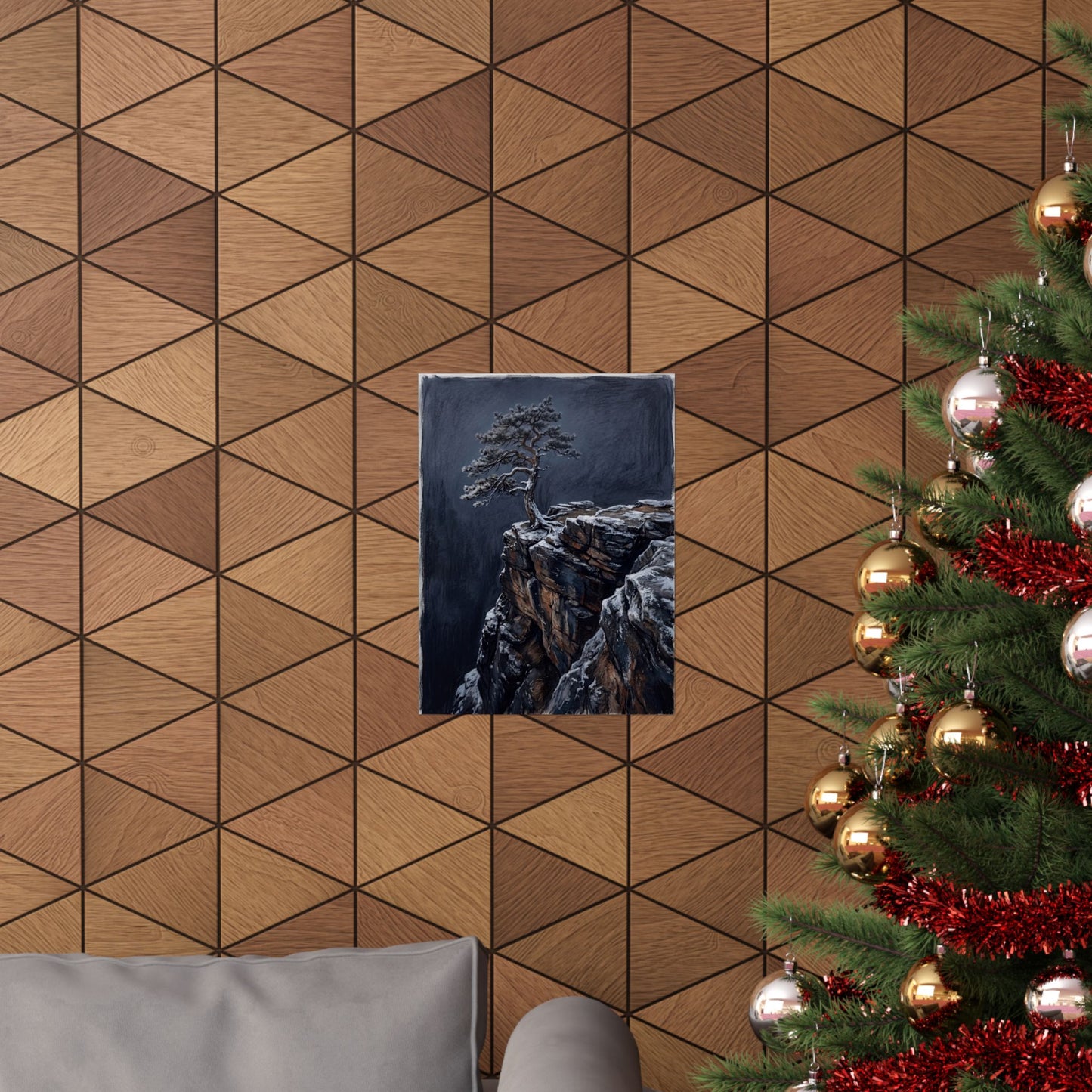 Sophisticated Pine Tree Wall Art Print - Dark Texture Dark Japandi