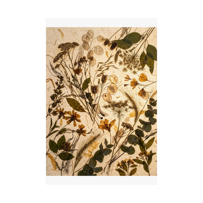 Dried Flowers Japanese Pattern Wall Art Print | Cozy Japandi Art
