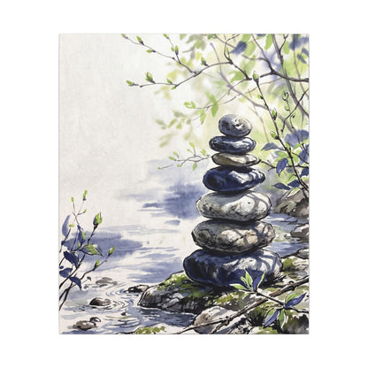 River Stones Sumi E Canvas Art | Serene Zen Art