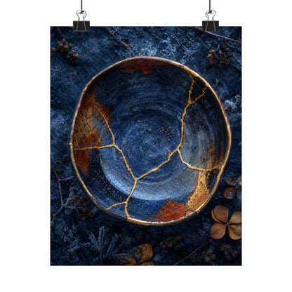 Fukinsei Ceramic Bowl Wall Art Print - Kintsugi Crackle Gold