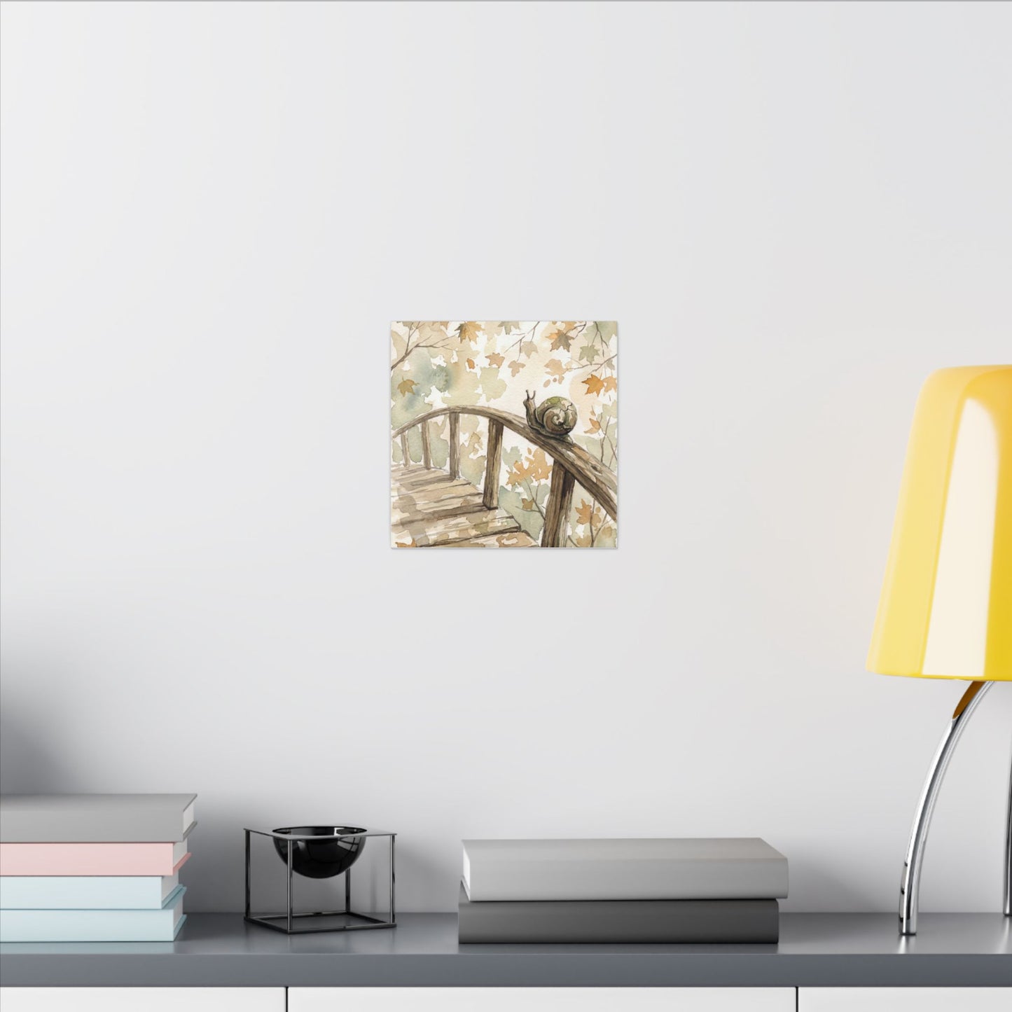 Wooden Bridge Canvas Art | Autumn Japandi Watercolor Art