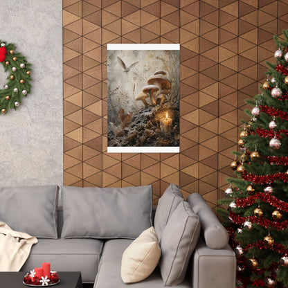 Winter Wild Mushrooms Texture Wall Art Print | Elegant Decor
