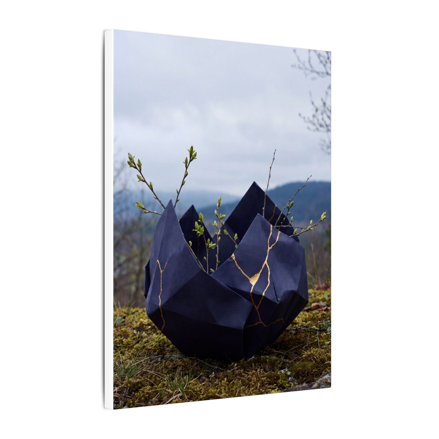 Paper Fold Canvas Art | Spring Kintsugi Gold Repair Art