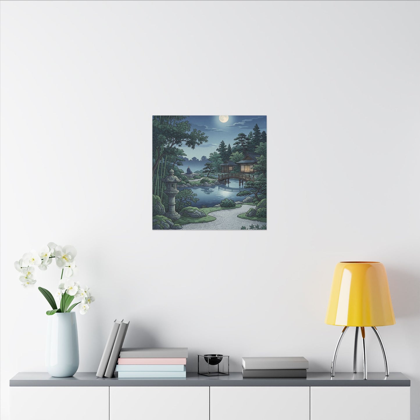 Summer Moonlit Garden Ukiyo E Inspired Canvas Art | Serene Decor