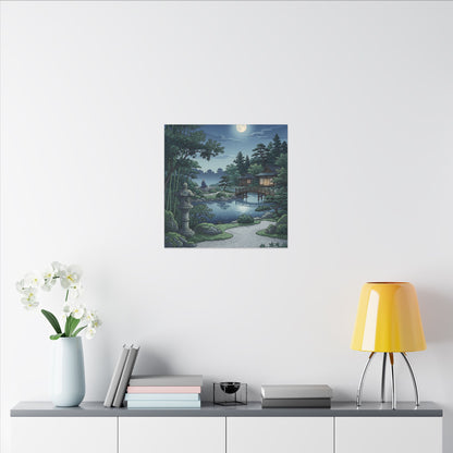 Summer Moonlit Garden Ukiyo E Inspired Canvas Art | Serene Decor