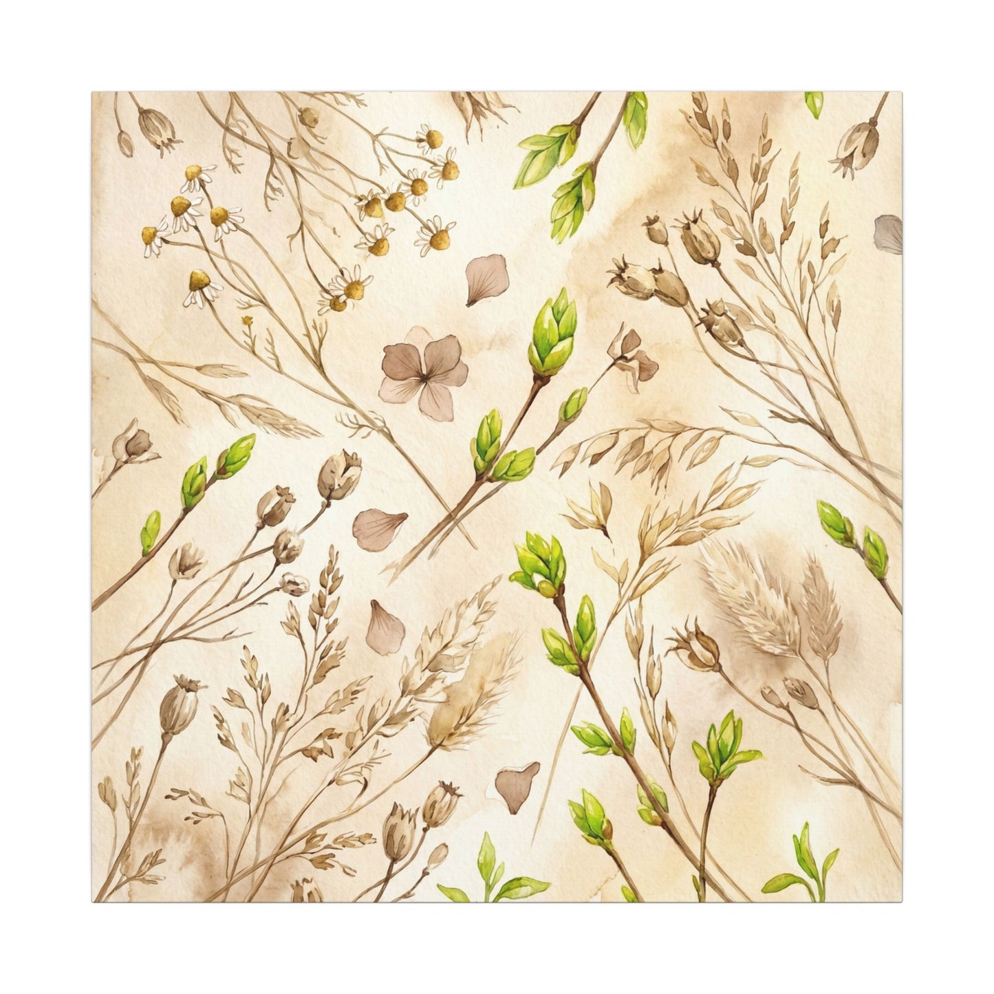 Spring Dried Flowers Watercolor Canvas Art | Earthy Decor