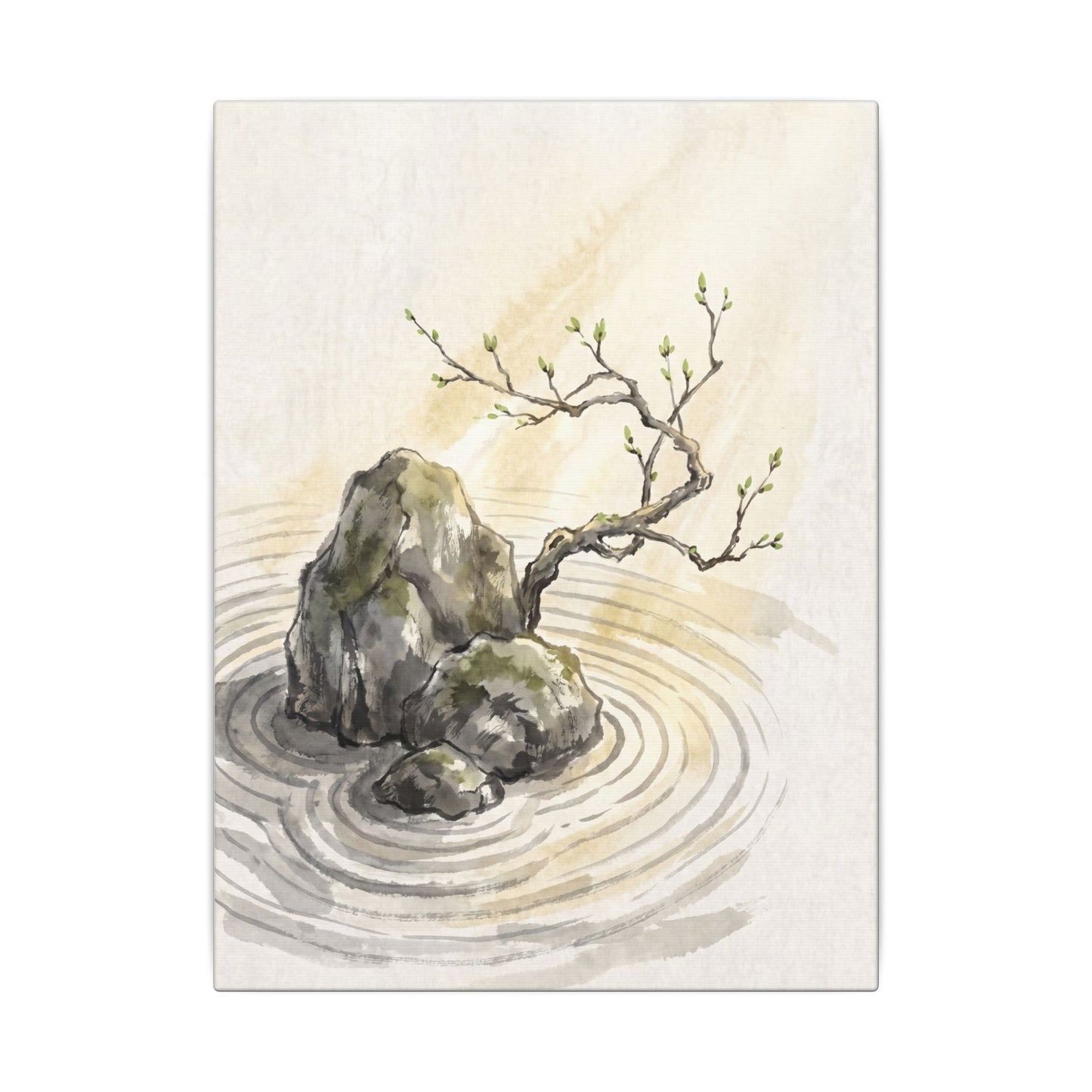 Serene Rock Garden Canvas Art - Sumi E Zen
