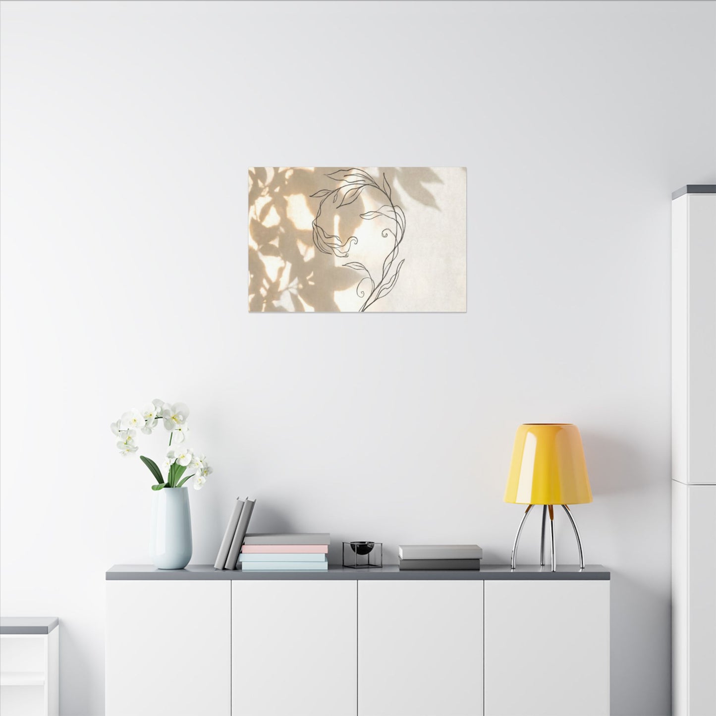 Warm Shoji Screen Canvas Art - Minimal Line Japandi