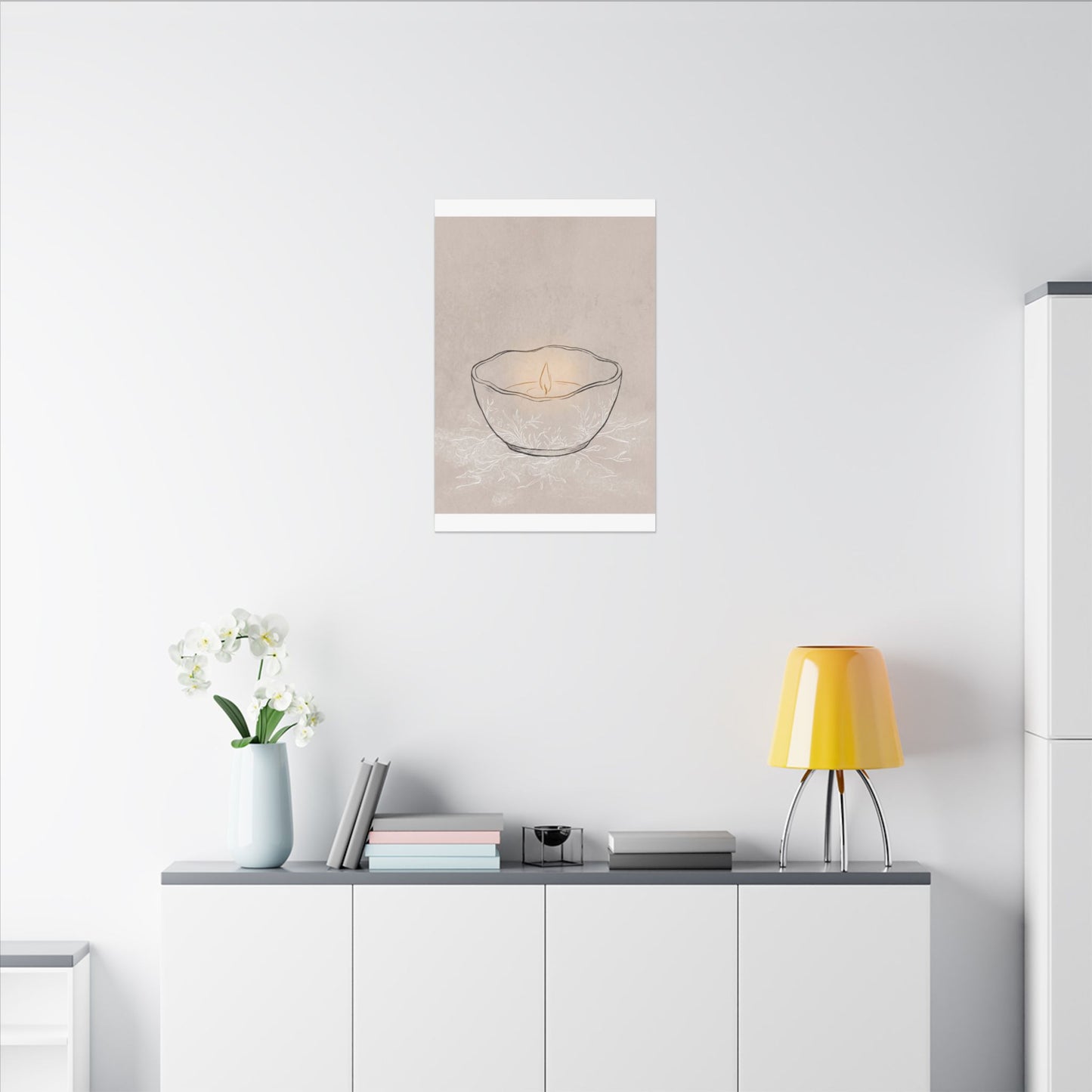 Ceramic Bowl Minimal Line Canvas Art | Neutral Japandi Art
