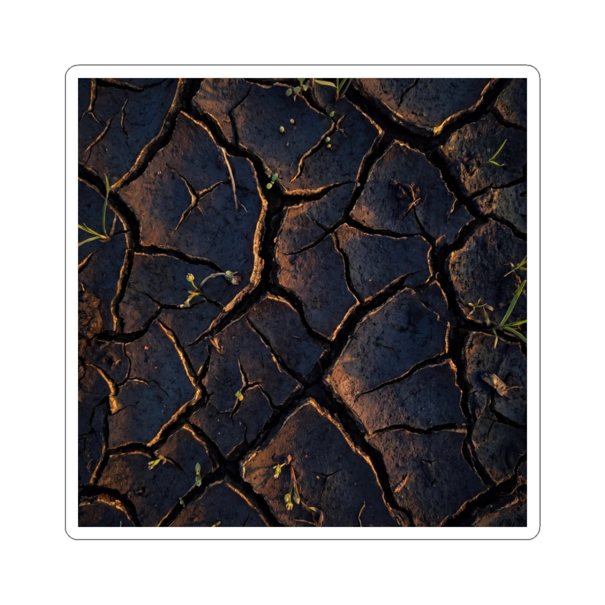 Golden Hour Cracked Earth Sticker - Dark Japandi Kanso Art Print