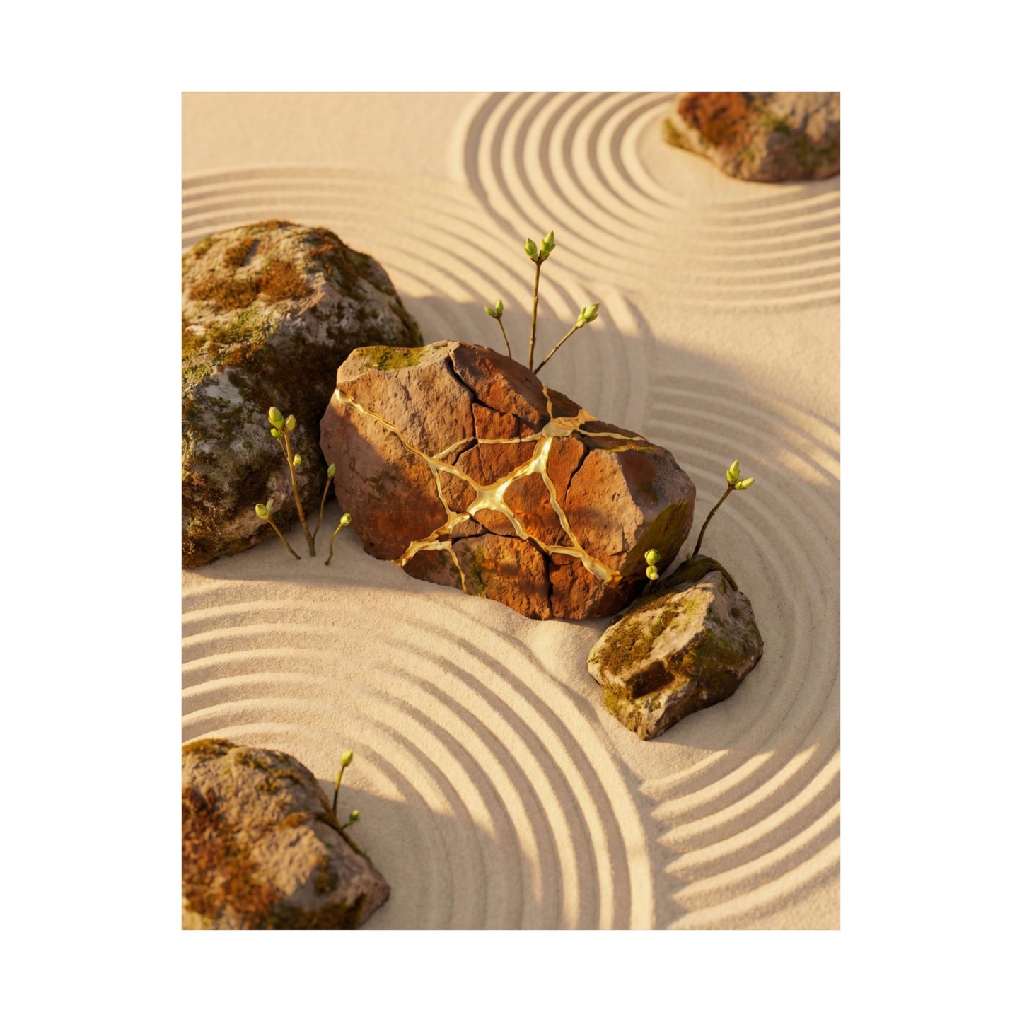 Rock Garden Crackle Gold Wall Art Print | Resilient Kintsugi Art