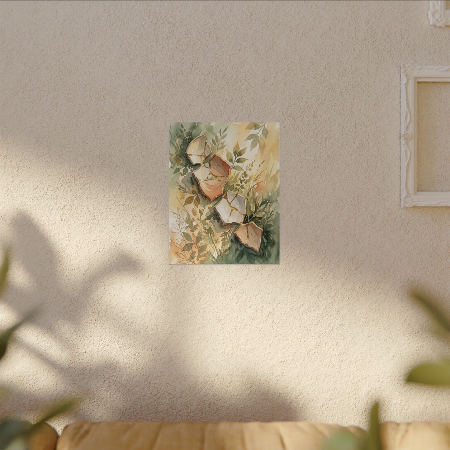 Japandi Broken Pottery in Golden Hour | Watercolor Canvas Art