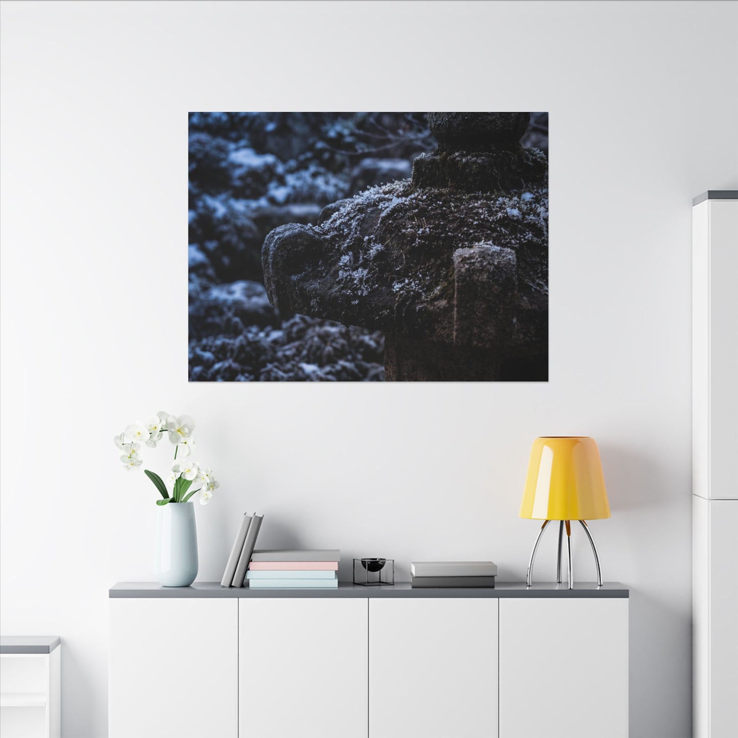 Moody Stone Lantern Canvas Art - Shadow Zen Dark Japandi
