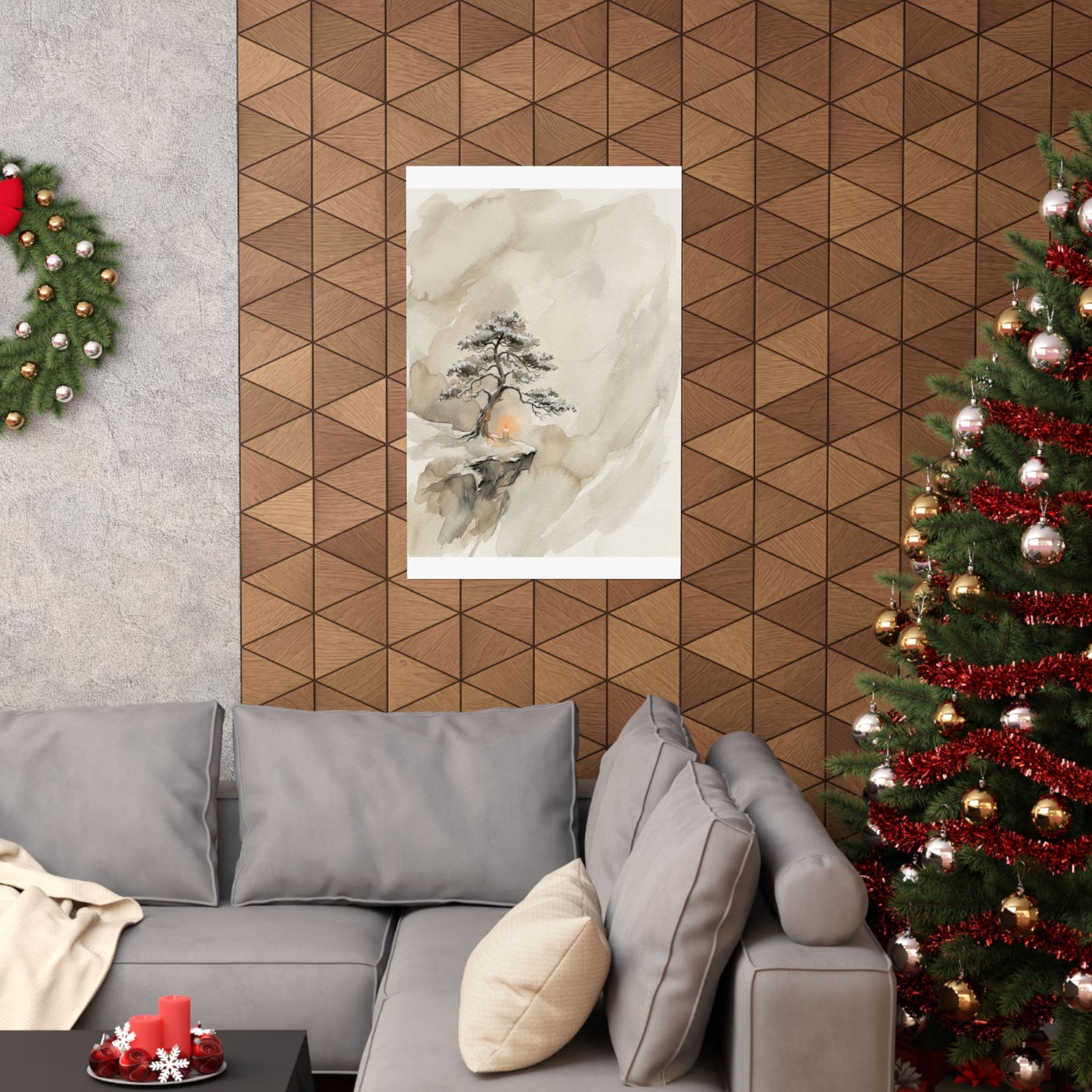 Warm Pine Tree Wall Art Print - Watercolor Japandi