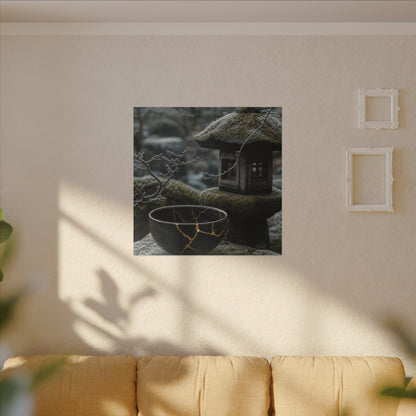 Stone Lantern Canvas Art | Winter Kintsugi Gold Repair Art