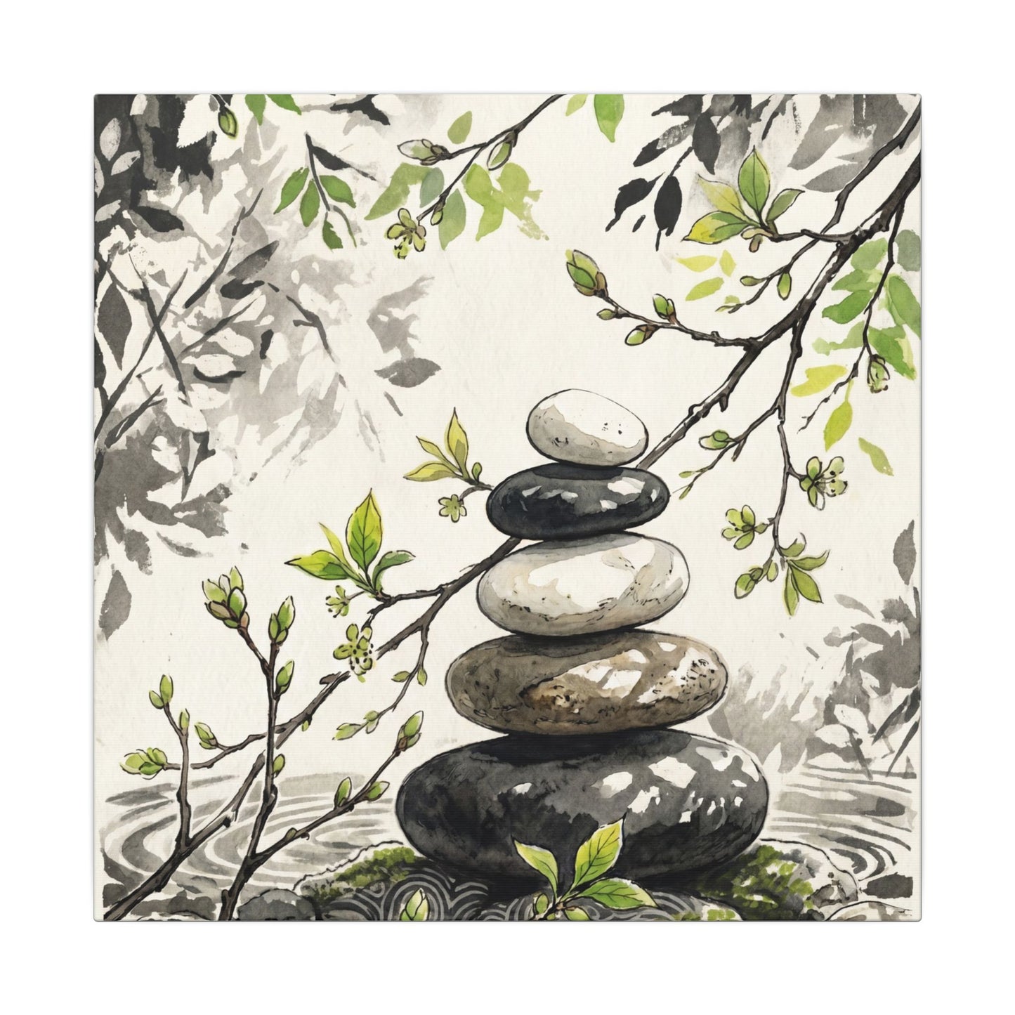 Spring River Stones Japanese Pattern Canvas Art | Elegant Decor