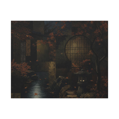 Moonlight Moonlit Garden Canvas Art - Dark Japandi Shibui