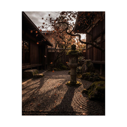 Autumn Stone Lantern Shadow Zen Wall Art Print | Moody Decor