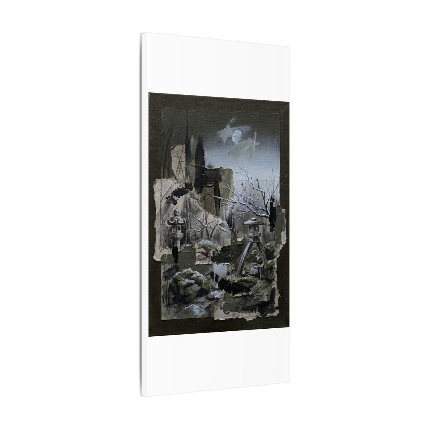 Winter Moonlit Garden Dark Texture Canvas Art | Moody Decor