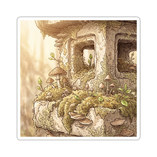 Cottagecore Stone Lantern in Golden Hour | Mushroom Illustration Sticker