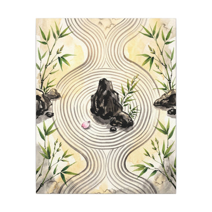 Zen Rock Garden in Golden Hour | Sumi E Canvas Art