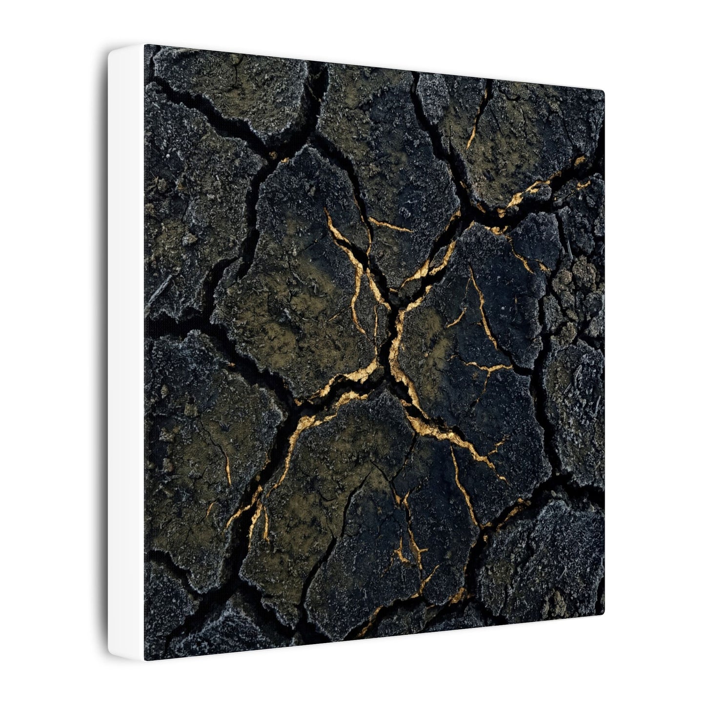 Overcast Cracked Earth Canvas Art - Dark Japandi Ma