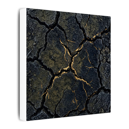 Overcast Cracked Earth Canvas Art - Dark Japandi Ma