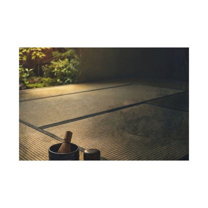Dark Japandi Tea Ceremony in Golden Hour | Dark Texture Canvas Art