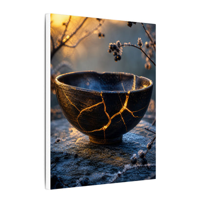 Ceramic Bowl Canvas Art | Winter Kintsugi Gold Repair Art
