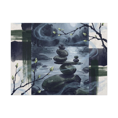 Moonlight River Stones Canvas Art - Zen Shibui Art Print